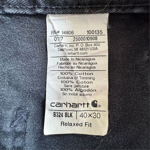 Carhartt Men's Relaxed Fit 100% Cotton Carpenter Utility Jeans Black Size 40x30 - Picture 6 of 11